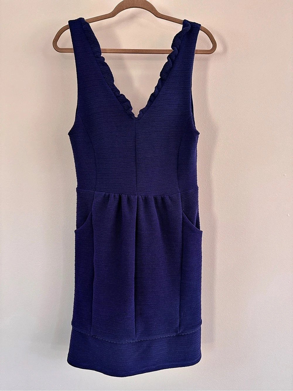 Maeve Ruffle Neck Mini Dress in Blue Large - Picture 4 of 7